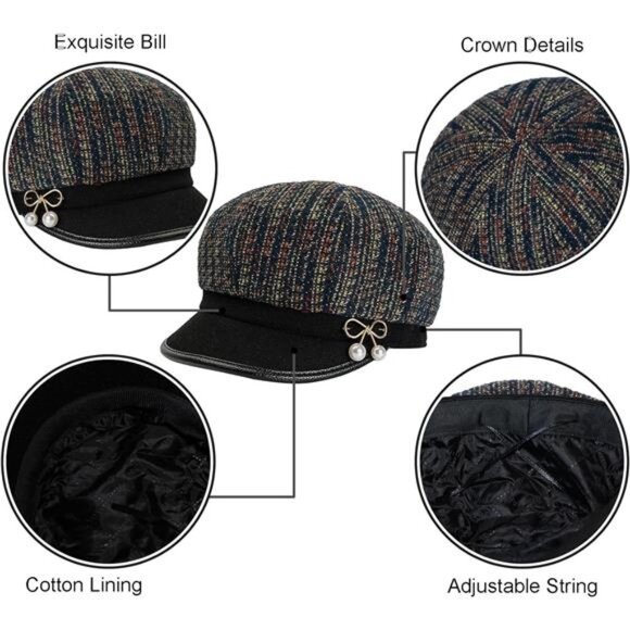 Women\'s Retro Classic Visor Newsboy Cabbie Cap Beret Hats with Flower Buckle main image 4